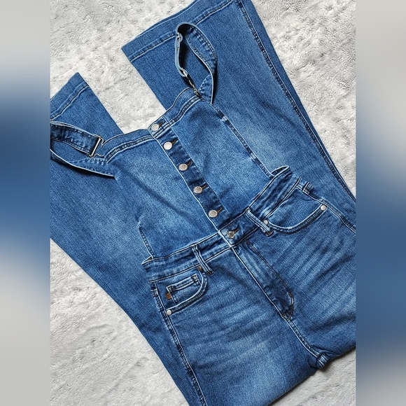 High-Rise Blue Denim Overalls Jeans - Womens - Picture 6 of 16